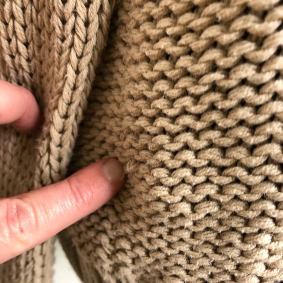 Wooden Ships tan crochet knit ribbed trim sweater size Medium / Large M/L - Picture 8 of 12